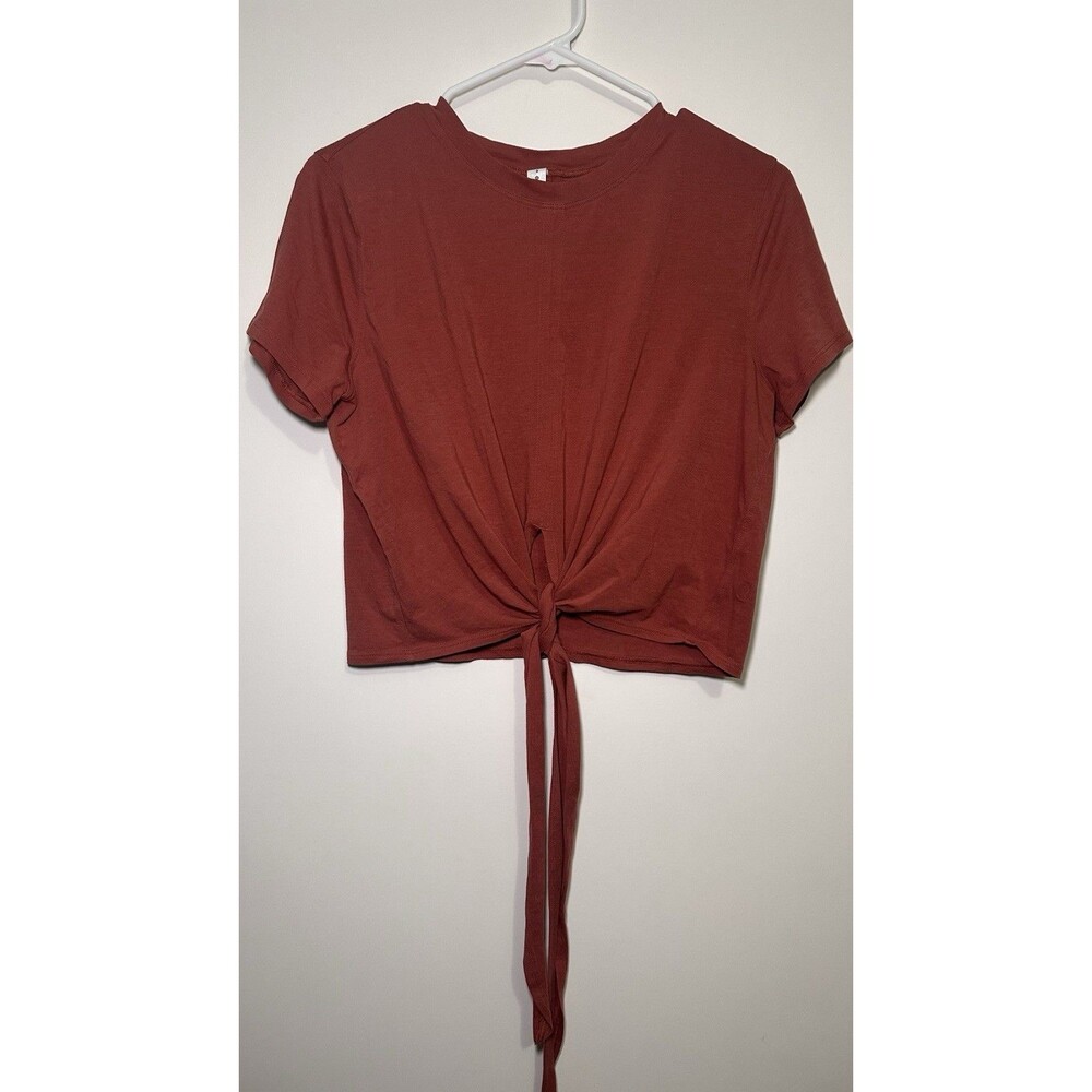 Lululemon Size 8 Rust Pima Cotton Stretch Tie Front Short Sleeve Yoga Crop Top
